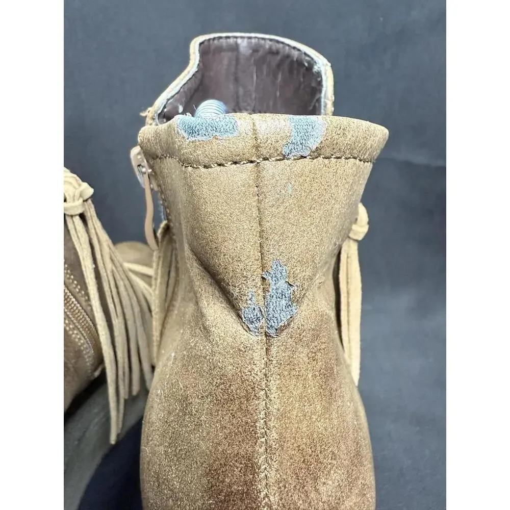 Sbicca Boots Womens Size 10 Wedge Fringe Suede Western Boho Zip Ankle‎ Booties